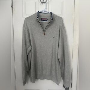 Vineyard Vines Quarter Zip Gray Sweater With Navy Blue Details Men's XXL